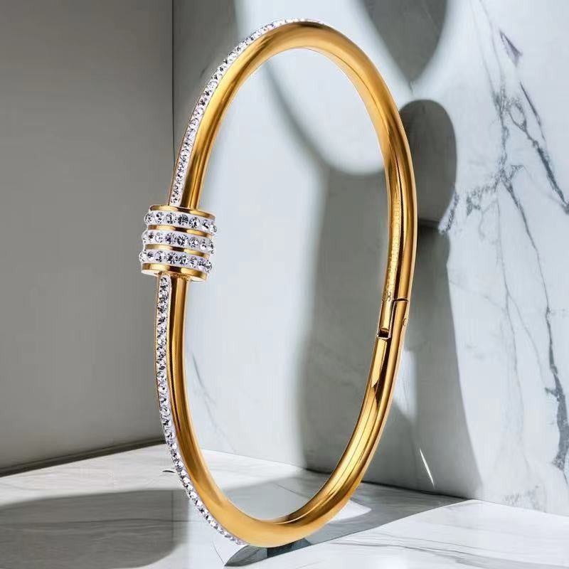 Cross-border Stainless Steel Bracelet Women's High-grade Electroplated Circle Bracelet Diamond Light Luxury Titanium Steel Fashion Jewelry