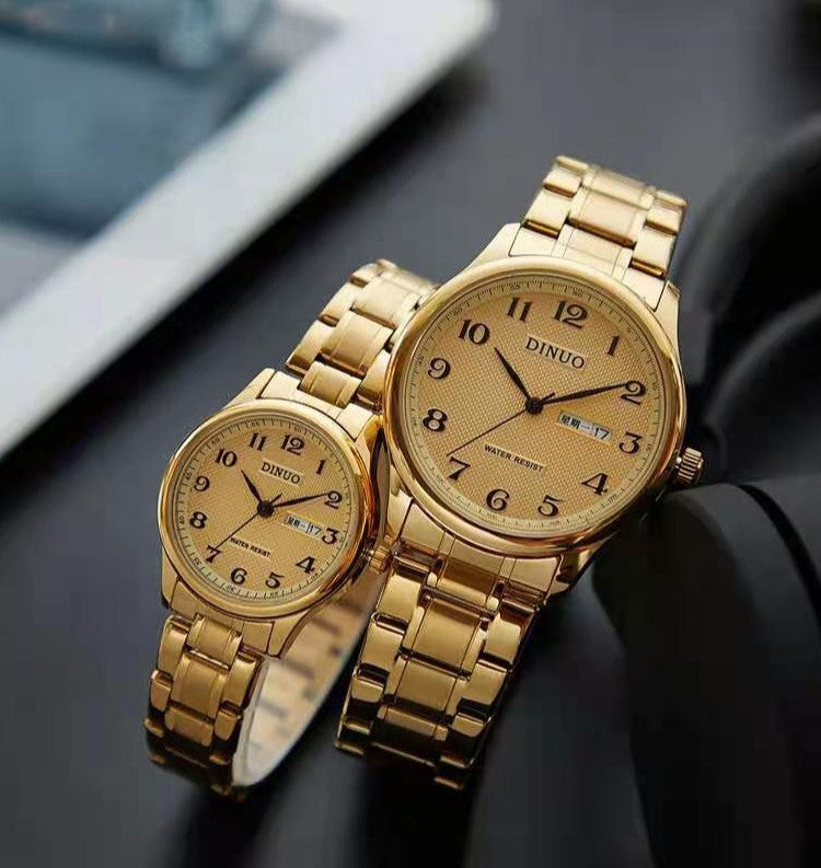 Dinuo_A8015 Men's and Women's Watches for Middle-Aged and Elderly People Waterproof Simple and Atmospheric Stainless Steel Belt Large Numbers
