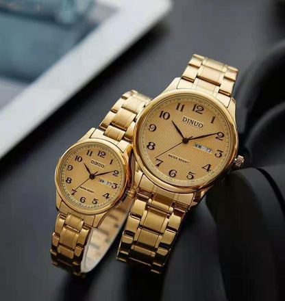 Dinuo_A8015 Men's and Women's Watches for Middle-Aged and Elderly People Waterproof Simple and Atmospheric Stainless Steel Belt Large Numbers