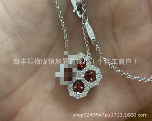 V Gold High Version Hw Harey Four-Leaf Clover Necklace Women's Accessible Luxury Silver Loop Flower Full Diamond Sapphire Clavicle Chain