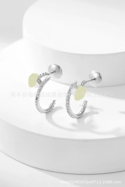 2025 Summer New Trendy Ins European and American Personalized Card Home Nail Full Diamond Earrings High Version Manufacturer Wholesale