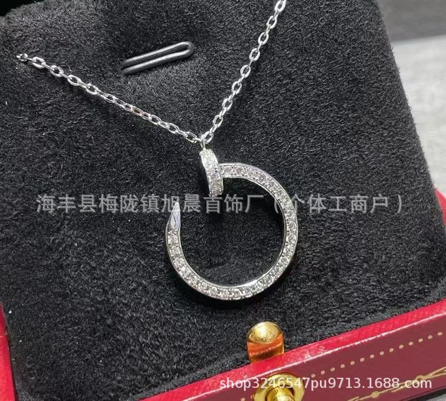 High Version V Gold Nail Series Full Diamond Necklace Thick Plated 18K Diamond-Embedded CNC Carved Pendant Clavicle Chain Does Not Fade..
