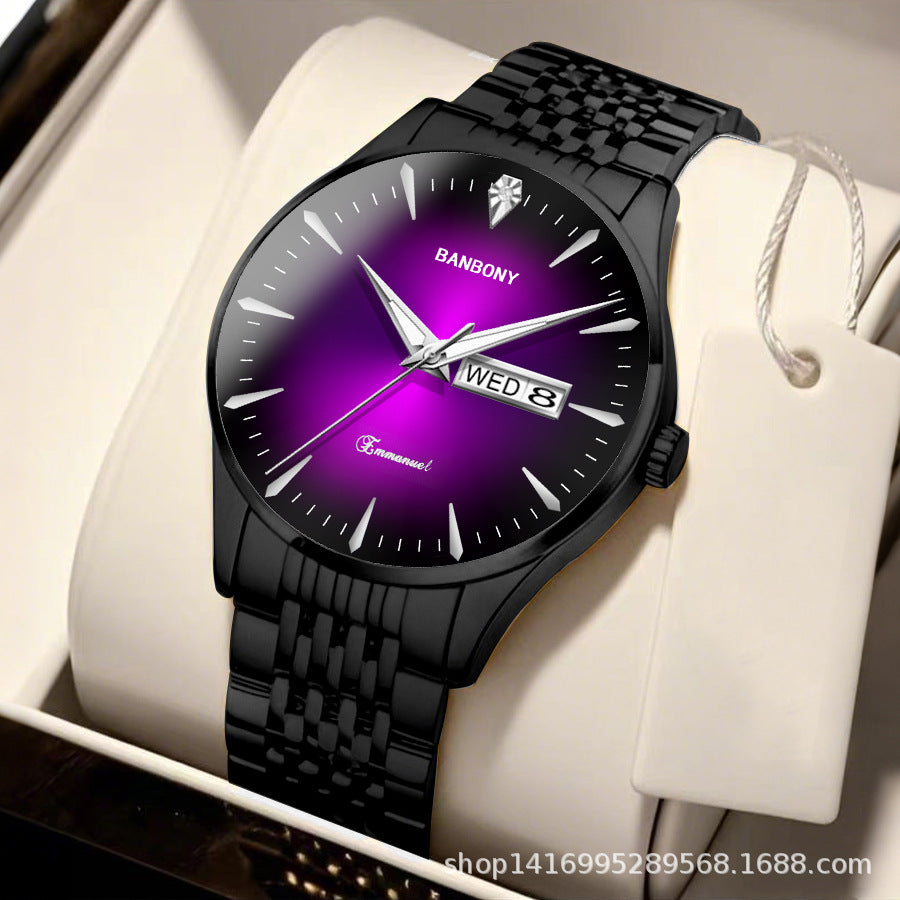 Watch Men's Double Calendar Diamond Luminous Waterproof Simple Thin in stock Daifa Spelling Duoduo Shake Voice Live Video