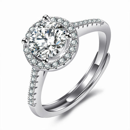 Douyin Kuaishou Live Supply Classic Round Square Package 1 Carat Eight Hearts and Eight Arrows Zircon Imitation Moissanite Ring for Women