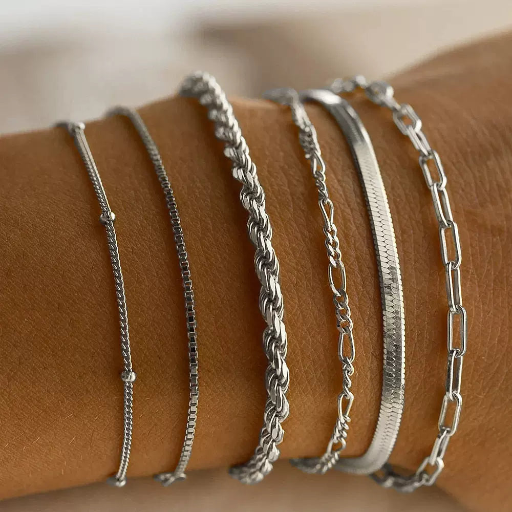 6-Piece Set Bracelets Women's Metal Strip Jewelry Set 6-Pack Hand Suit