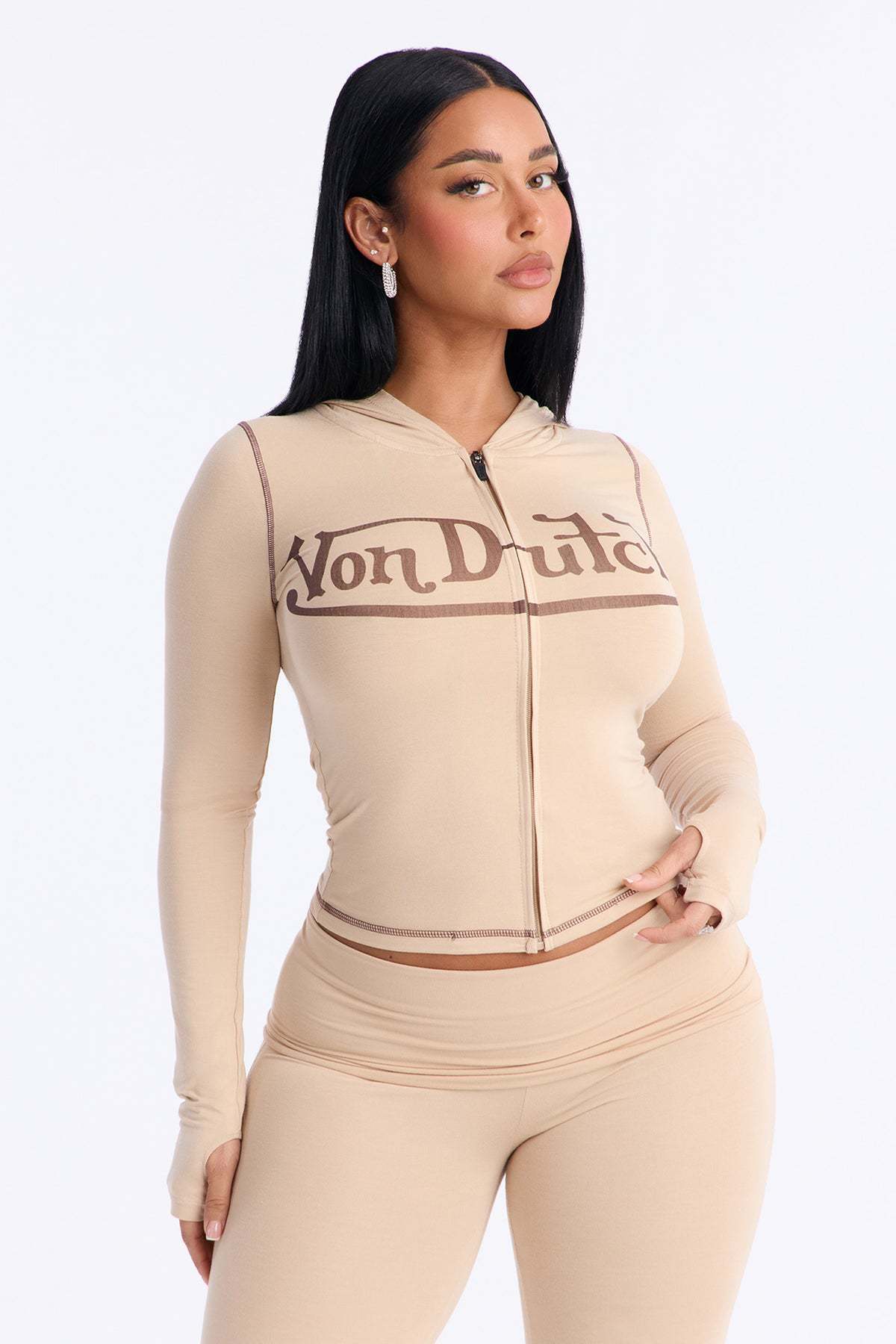 European and American New Ins Foreign Trade Solid Color Letter Printing Stretch Sports Style Zipper Hooded Jacket Trousers Suit for Women