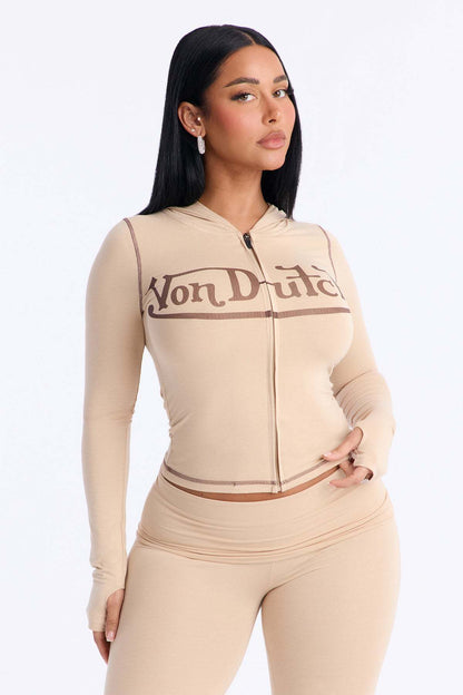 European and American New Ins Foreign Trade Solid Color Letter Printing Stretch Sports Style Zipper Hooded Jacket Trousers Suit for Women