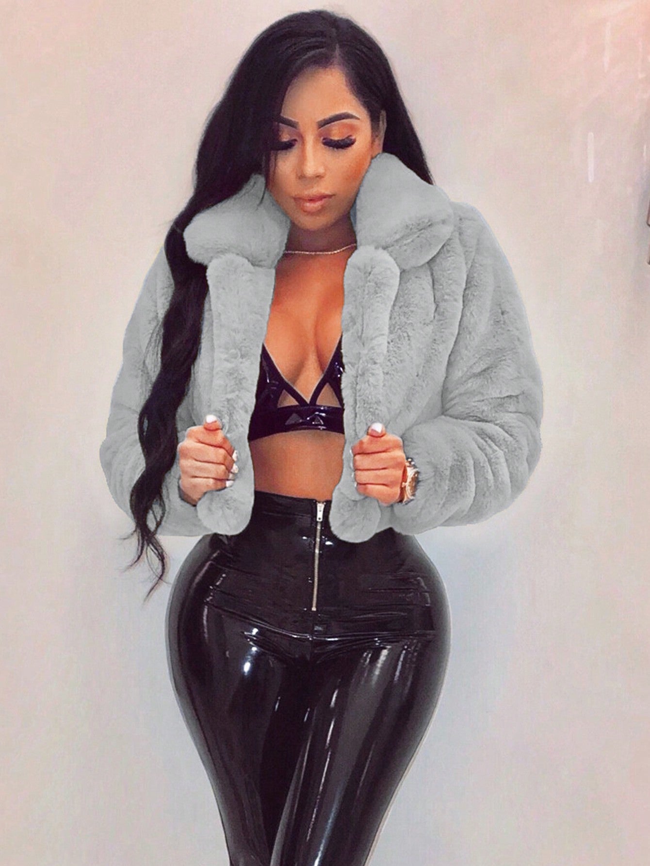 S391021 European and American Autumn and Winter Loose Artificial Fur Cardigan Short Jacket Plush Outwear