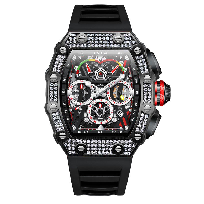Cross-border new style ONOLA diamond multi-functional fashion waterproof quartz men's watch silicone with watch