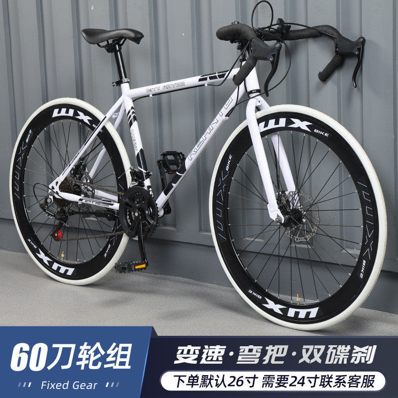 Variable Speed Fixed Gear Bicycle for Adults, Male and Female Students, Ultra-Light Road Racing Bicycle, High-Looking Solid Tire Internet Celebrity