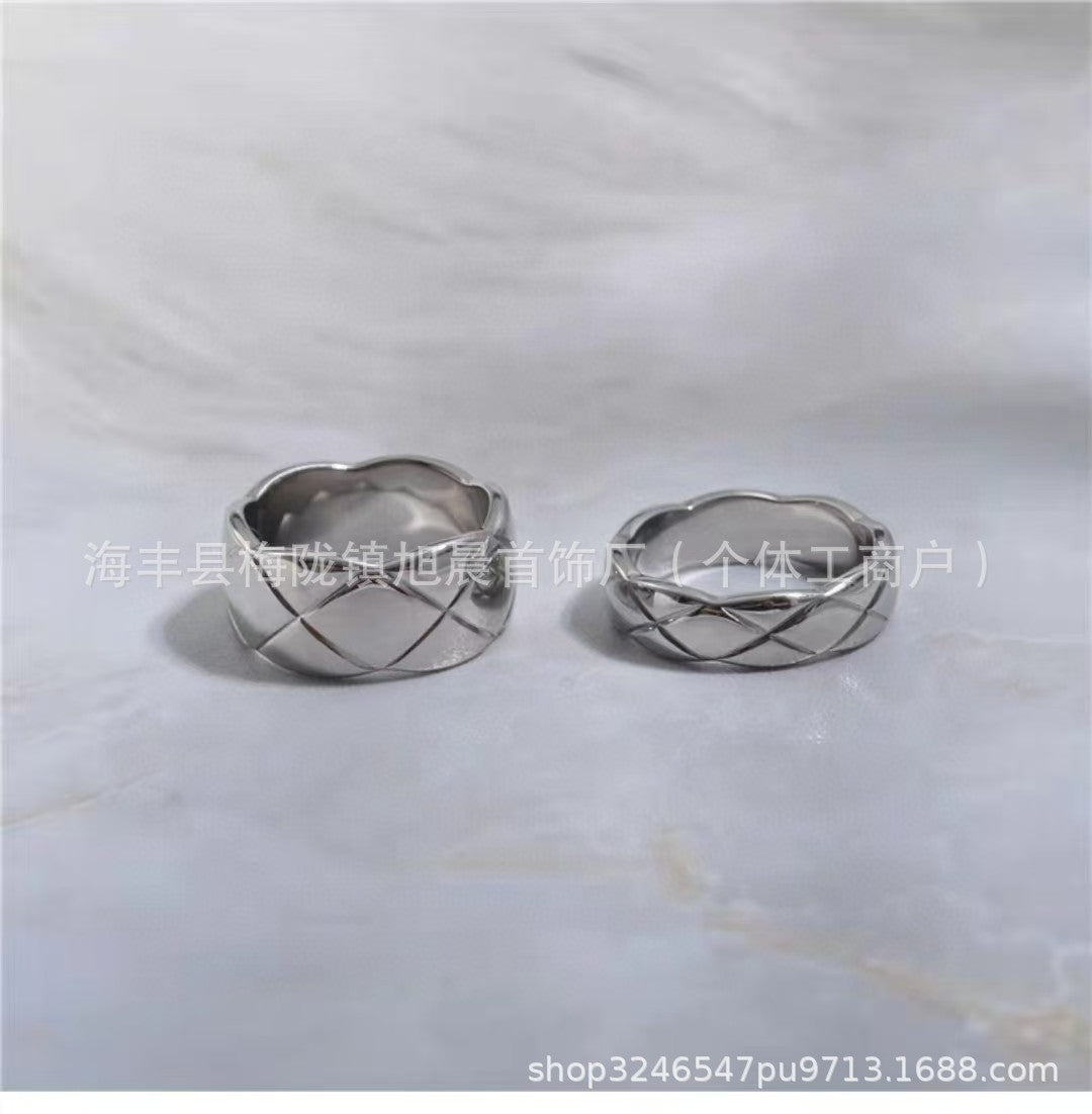 European and American Cross-Border Fashion Wavy Edge Glossy Rhombus Cross Ring Women's Personalized High-End Index Finger Titanium Steel Ring