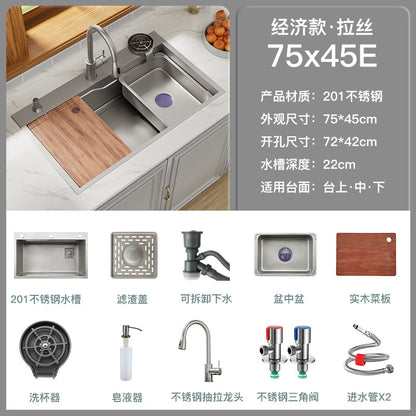 Kitchen 304 Stainless Steel Sink Black Nano Vegetable Basin Large Single Sink Vegetable Sink Sink Thickened Sink