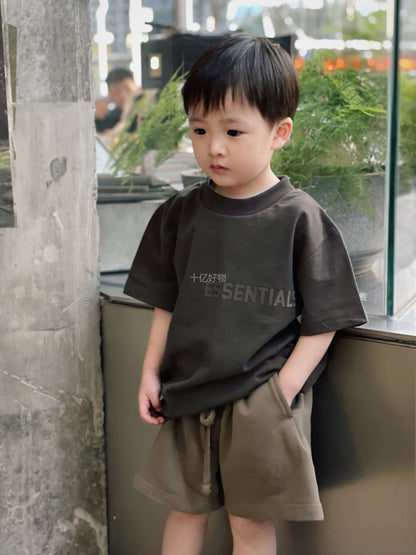 ESSENTIALS Children's Pure Cotton Short-sleeved T-shirt Summer High School Children's Summer Dress Fashionable Brand Fried Street T-shirt Western Style Children's Dress
