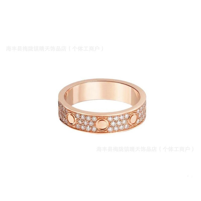 High-End Baby's Breath Ring Plated with 18K Thick Gold Couple Ring Mini Diamond-Set Two-Row Three-Row Diamond Manufacturer Wholesale