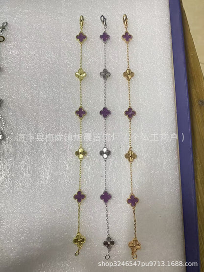High Version V Gold Mini Small Four-Leaf Clover Six-Flower Bracelet for Women Full of Diamonds Plated with 18K Rose Gold Versatile High-End Jewelry