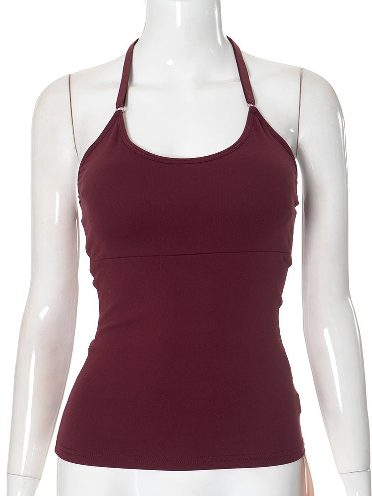 Ztp1391 European and American Women's Clothing Autumn Amazon New Solid Color Sexy Back Lace Stitching Chest Pad Vest Top