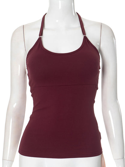 Ztp1391 European and American Women's Clothing Autumn Amazon New Solid Color Sexy Back Lace Stitching Chest Pad Vest Top