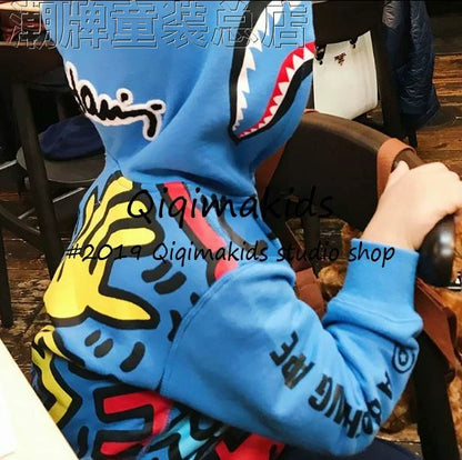 Japanese Fashion Brand BAPE Children's Shark Hooded Fleece-Lined Sweater Autumn Men's and Women's Clothing Jacket Middle and Big Children's Zipper Shirt