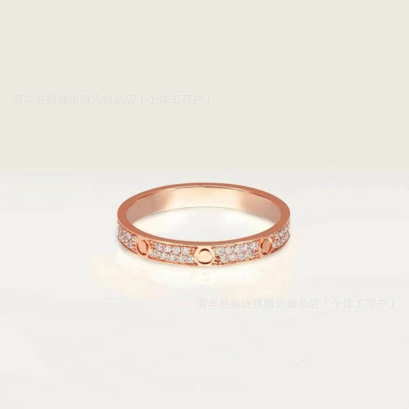 High-End Baby's Breath Ring Plated with 18K Thick Gold Couple Ring Mini Diamond-Set Two-Row Three-Row Diamond Manufacturer Wholesale