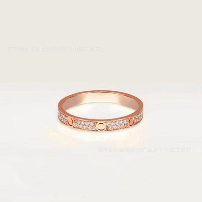 High-End Baby's Breath Ring Plated with 18K Thick Gold Couple Ring Mini Diamond-Set Two-Row Three-Row Diamond Manufacturer Wholesale
