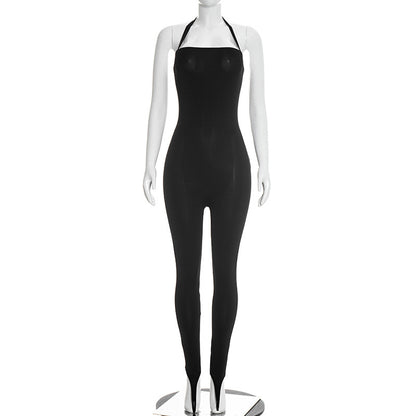 J25jp486 European and American Style Cross-Border Women's Clothing Spring and Summer Halter Strap Backless Solid Color Elastic Sheath Slip-on Jumpsuit
