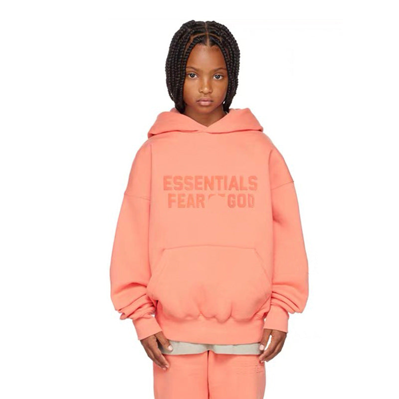 Fashionable Brand Kidsren's Clothing Essentials Autumn and Winter Clothing Fog Boys and Girls High Street Fashion Loose Hooded Velvet Sweatshirt