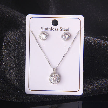 Set of Zircon Cross-Border Aliexpress Crystal Square Diamond Full Diamond Perfume Bottle Necklace Women's Jewelry Earrings Hot Selling Earrings