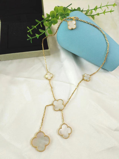 New 2024 High-Quality Four-Leaf Clover Natural White Mother-Of-Pearl Large and Small Flower Tassel Style Accessible Luxury Necklace Fashionable and Non-Fading