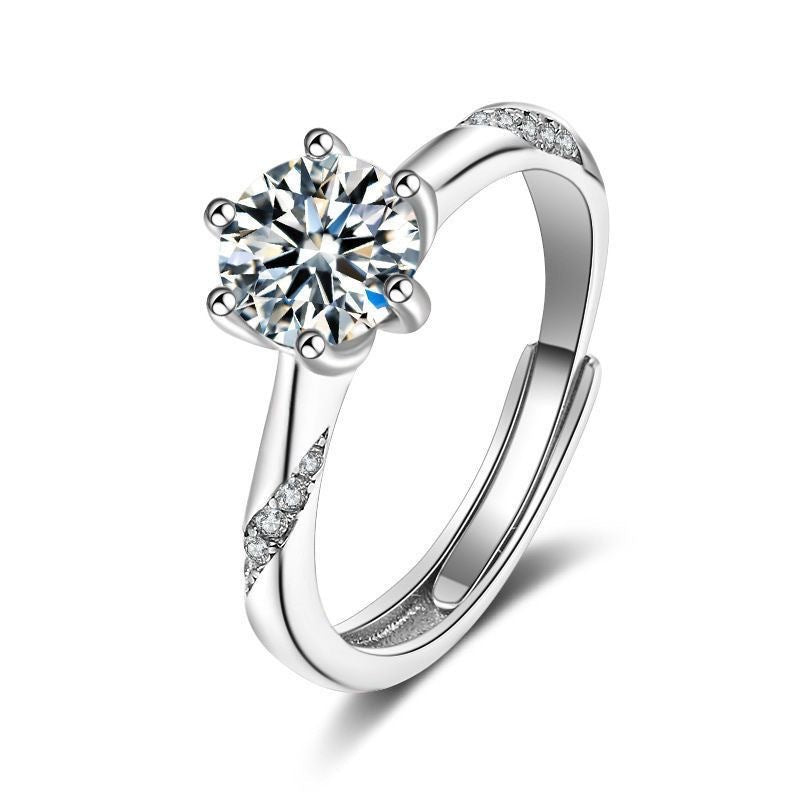 Simulated Classic Six-Claw Ring Women's Open Diamond Ring Niche Moissanite Ring European and American Luxury Foreign Trade Jewelry Manufacturer