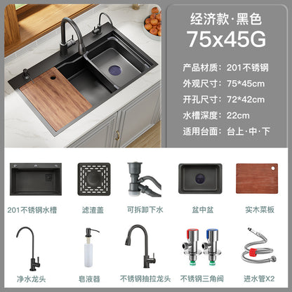 Nano Gun Grey Sink Large Single Sink Kitchen 304 Stainless Steel Handmade Vegetable Washing Sink Sink Household