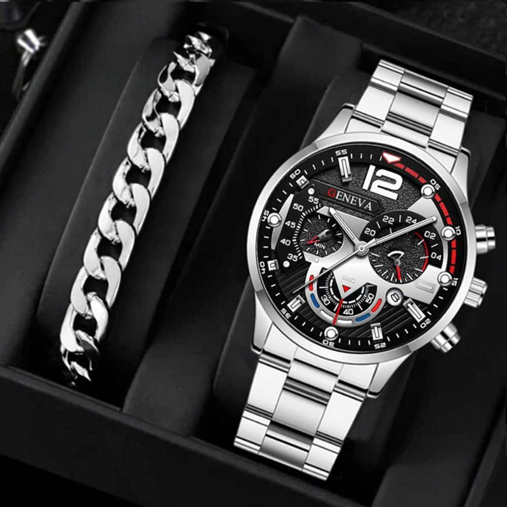 Factory direct sales calendar steel watch men's large dial quartz watch cross-border hot foreign trade men's watches wholesale