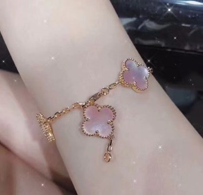 High version 925 silver 9mm small six-flower mini four-leaf clover bracelet women's full diamond natural white fritillary red chalcedony agate