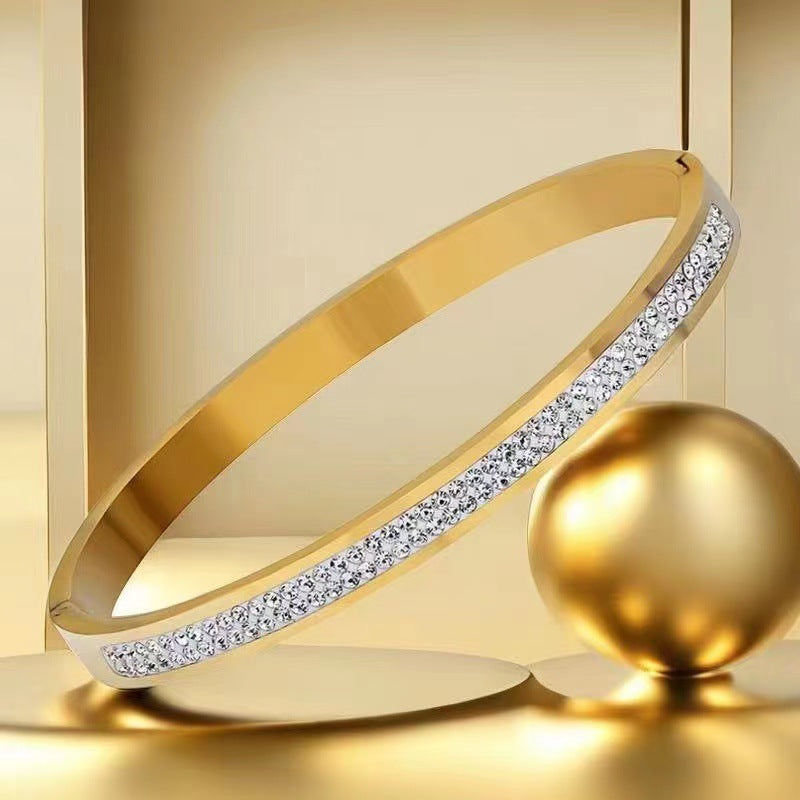 Cross-border Stainless Steel Bracelet Women's High-grade Electroplated Circle Bracelet Diamond Light Luxury Titanium Steel Fashion Jewelry