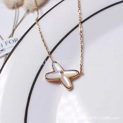 High Version Shangjia Platinum Jue Cross Necklace Female White Fritillaria 18k Gold Light Luxury High-end Bracelet for Girlfriend Gift