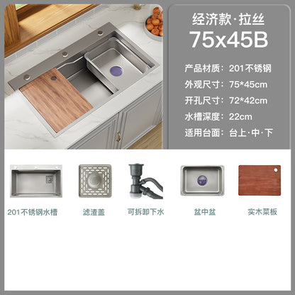 Nano Gun Grey Sink Large Single Sink Kitchen 304 Stainless Steel Handmade Vegetable Washing Sink Sink Household