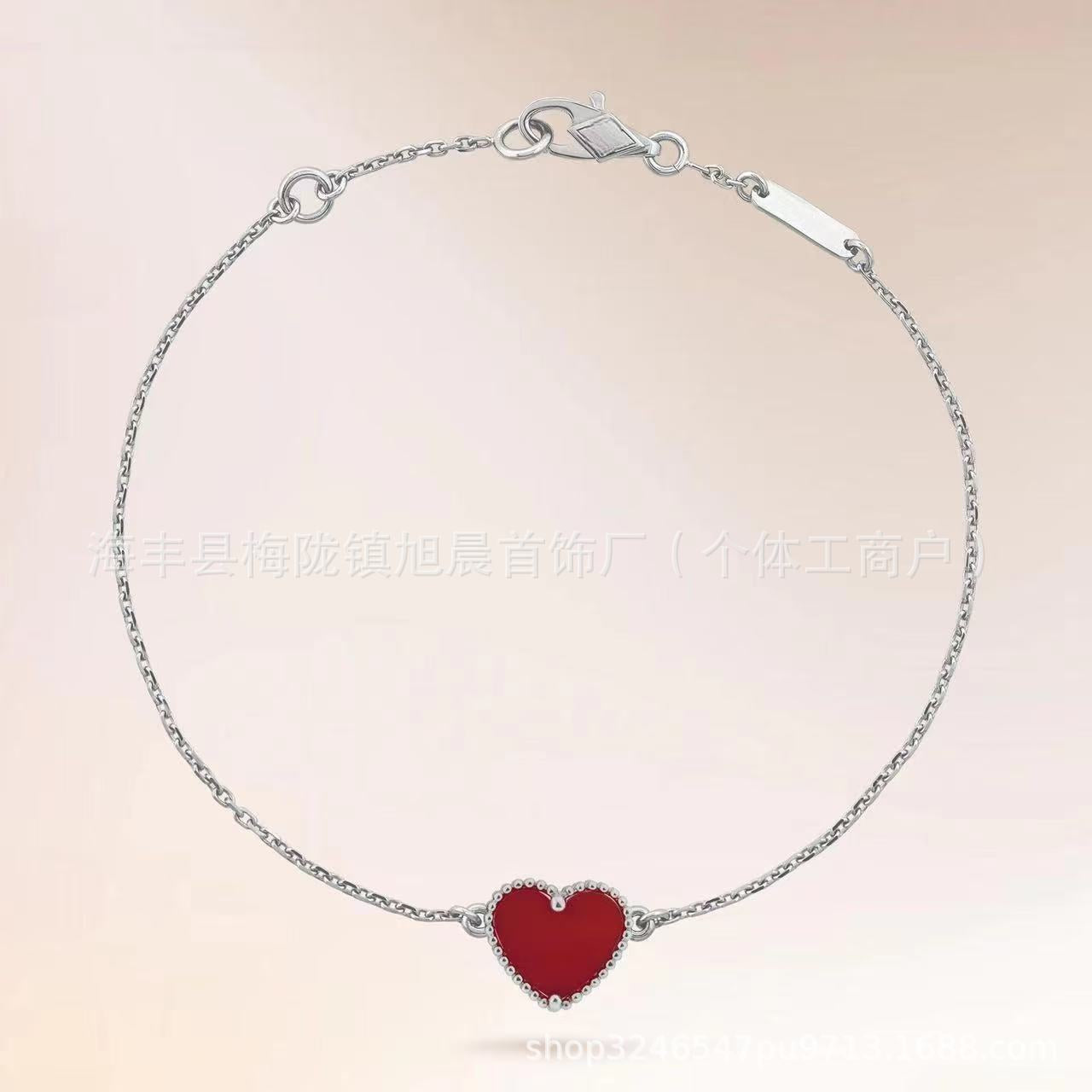 High Version V Gold Small Heart Bracelet for Women, Thick Plated 18K Rose Gold Heart-Shaped Red Agate Bracelet, Wholesale from Manufacturer
