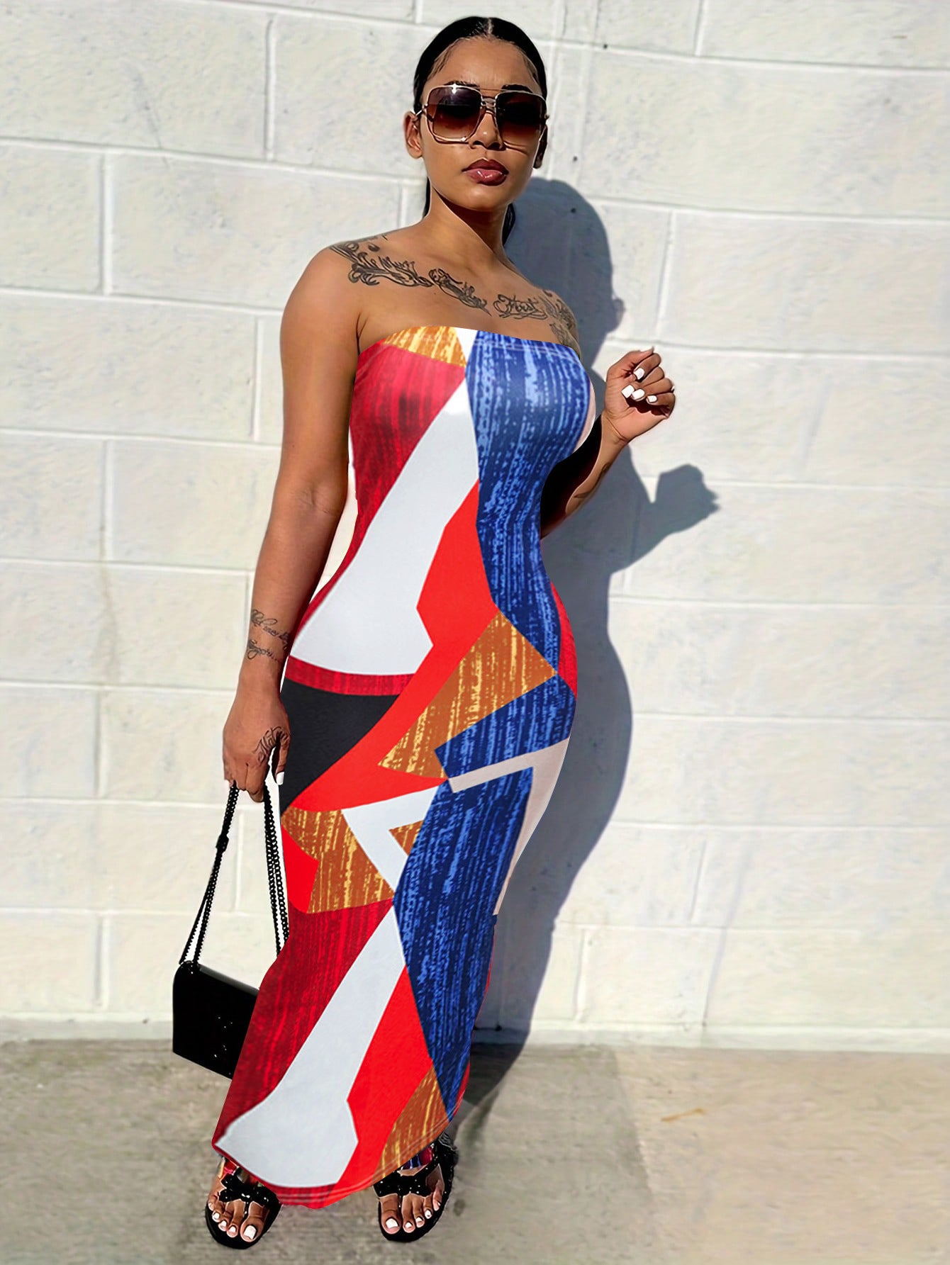 S390584 Cross-Border European and American Summer Fashion Elegant Elegant Printed Pullover Sleeveless Dress Women's Mid-Length
