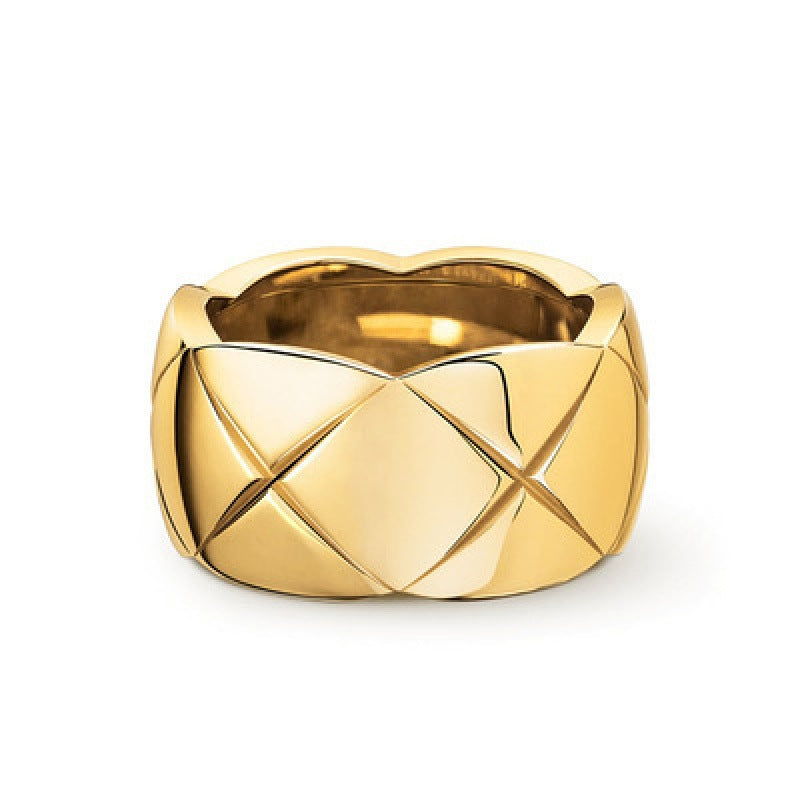Xiao Xiang style coco rhombus ring for men and women 18k rose gold CNC wide narrow cross high version ring lovers