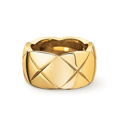 Xiao Xiang style coco rhombus ring for men and women 18k rose gold CNC wide narrow cross high version ring lovers