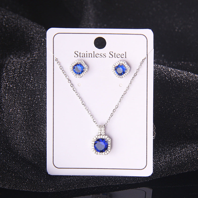 Set of Zircon Cross-Border Aliexpress Crystal Square Diamond Full Diamond Perfume Bottle Necklace Women's Jewelry Earrings Hot Selling Earrings
