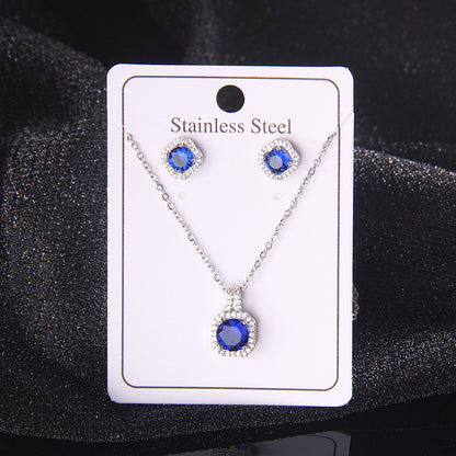 Set of Zircon Cross-Border Aliexpress Crystal Square Diamond Full Diamond Perfume Bottle Necklace Women's Jewelry Earrings Hot Selling Earrings