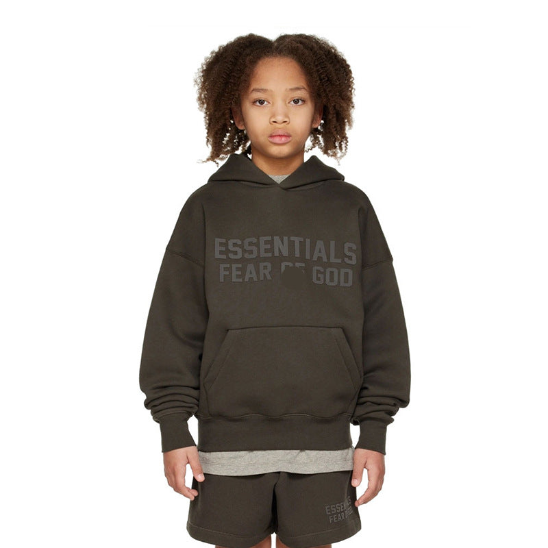 Fashionable Brand Kidsren's Clothing Essentials Autumn and Winter Clothing Fog Boys and Girls High Street Fashion Loose Hooded Velvet Sweatshirt