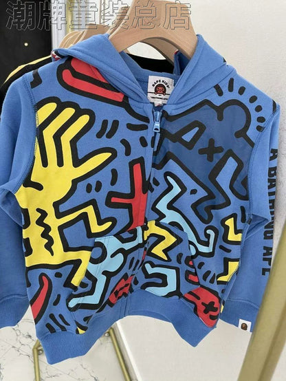 Japanese Fashion Brand BAPE Children's Shark Hooded Fleece-Lined Sweater Autumn Men's and Women's Clothing Jacket Middle and Big Children's Zipper Shirt