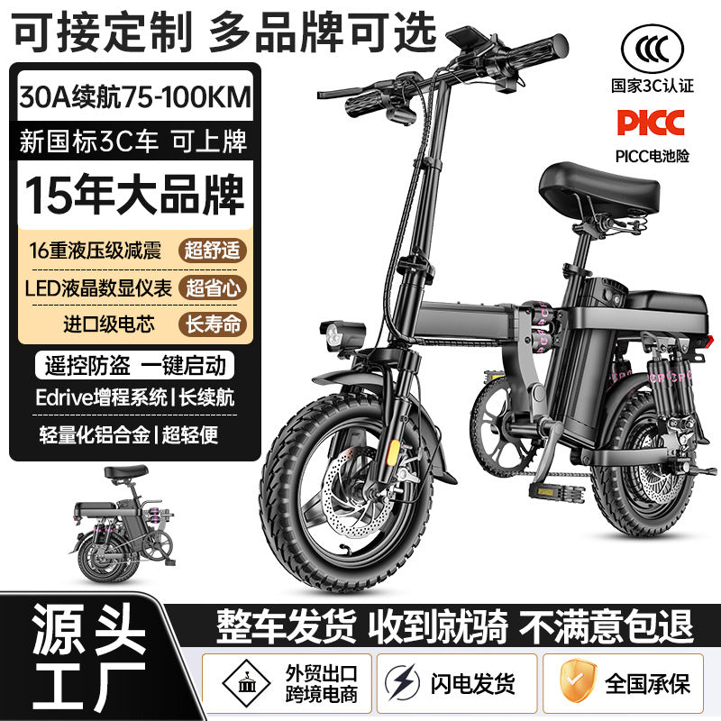 Source Factory New National Standard Folding Electric Bicycle Long-Range Electric Vehicle Driving Lithium Battery Moped