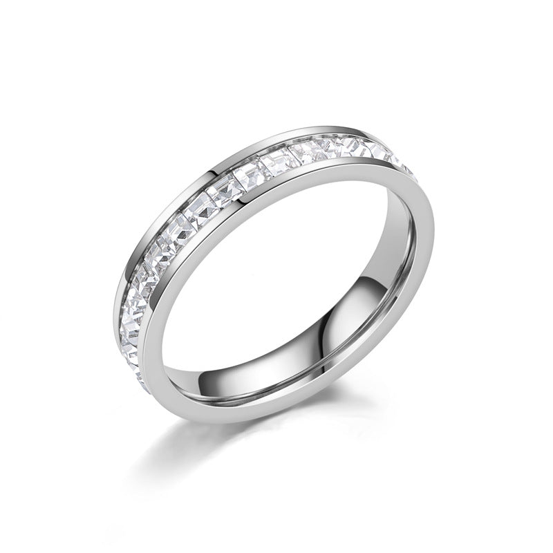High-End Accessible Luxury Gypsophila Zircon Titanium Steel Ring Women's Ins Trendy 18K Non-Fading Couple Ring Diamond Ring Hand Jewelry
