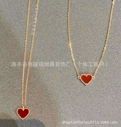 High Version V Gold Small Heart Bracelet for Women, Thick Plated 18K Rose Gold Heart-Shaped Red Agate Bracelet, Wholesale from Manufacturer