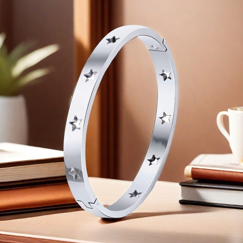 Cross-border Stainless Steel Bracelet Women's High-grade Electroplated Circle Bracelet Diamond Light Luxury Titanium Steel Fashion Jewelry