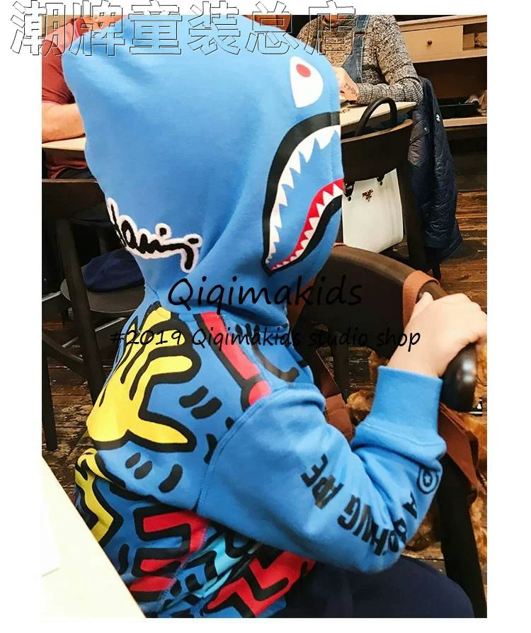 Japanese Fashion Brand BAPE Children's Shark Hooded Fleece-Lined Sweater Autumn Men's and Women's Clothing Jacket Middle and Big Children's Zipper Shirt