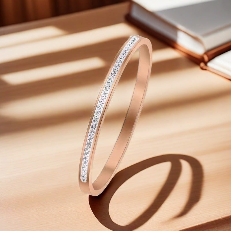Cross-border Stainless Steel Bracelet Women's High-grade Electroplated Circle Bracelet Diamond Light Luxury Titanium Steel Fashion Jewelry