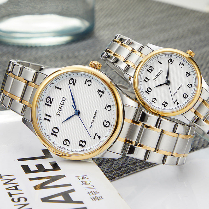 Dinuo_A8015 Men's and Women's Watches for Middle-Aged and Elderly People Waterproof Simple and Atmospheric Stainless Steel Belt Large Numbers